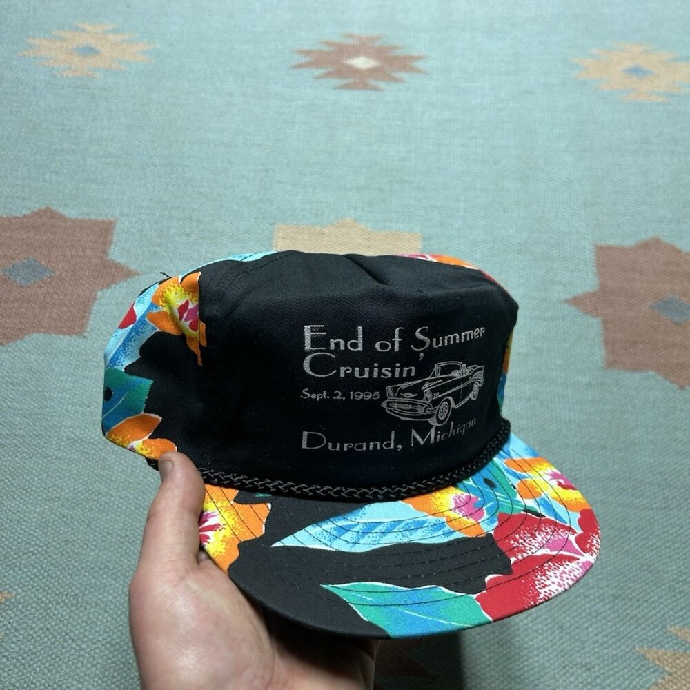 Vintage SnapBack hat cap summer cruising classic car Michigan floral Hawaiian